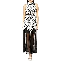 Betsy & Adam Women's One Size High Neck Embroidered Gown