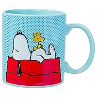 Silver Buffalo Peanuts Snoopy and Woodstock House Blue Dot Background Jumbo Ceramic Coffee Mug, 20 Ounces