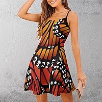 Monarch Butterfly Wings Women's All Over Printed Sling Dress Sleeveless Strap Swing Sundress