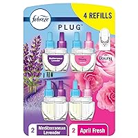 Febreze Odor-Fighting Fade Defy PLUG Air Freshener,Downy April Fresh, Mediterranean Lavender, 87 fl. oz. Oil Refills, 4 Refills (2 of Each)