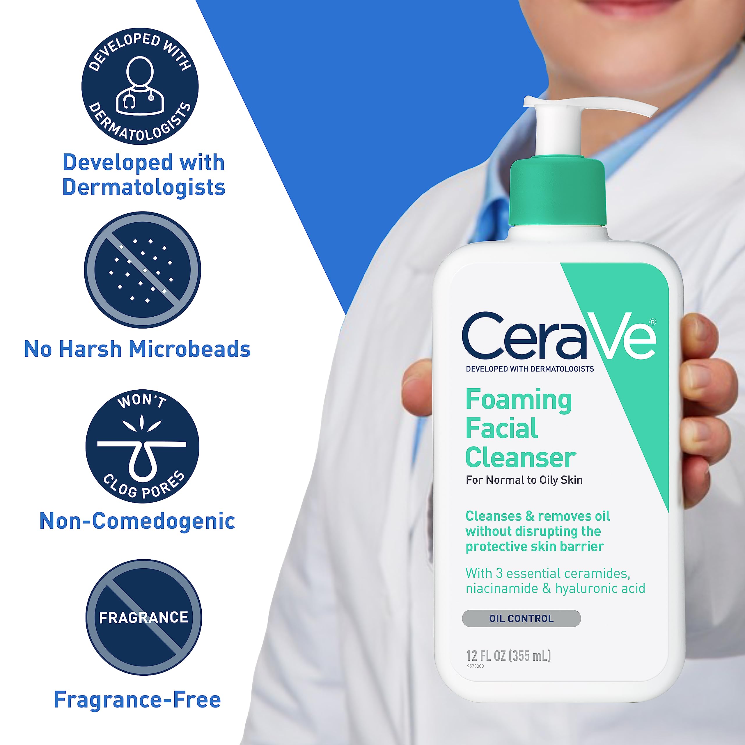 CeraVe Foaming Facial Cleanser | Daily Face Wash for Oily Skin with Hyaluronic Acid, Ceramides, and Niacinamide| Fragrance Free Paraben Free | 16 Fluid Ounce