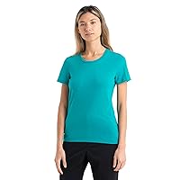 Icebreaker Merino Wool T Shirts for Women, Short Sleeve - Soft Organic Cotton - Crewneck Tees for Athletics, Casual Wear, Flux Green, X-Small
