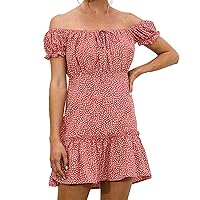 2021 Women's Off Shoulder Puff Sleeve Print Sexy Casual Ruffles Dress