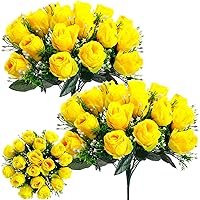 2 Bouquets Cemetery Flowers 18 Heads Artificial Flowers for Cemetery Silk Grave Flowers Faux Roses Arrangements for Headstones Tombstone Decorations Memorial Day Gravesite Summer (Yellow)
