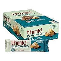 think! Vegan/Plant Based High Protein Bars - Peanut Butter Chocolate Chip, 13g Protein, 5g Sugar, No Artificial Sweeteners, Non GMO Project Verified, 10 Count (Packaging May Vary)