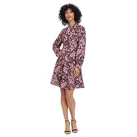 Maggy London Women's Long Sleeve Tie Neck Fit and Flare Dress