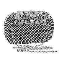 Women Evening Bag,Glitter Flower Shape Rhinestone Embellished Women Wedding Party Bag Wedding Party Bridal Handbag,Black