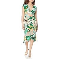 London Times Women's Side Ruched Ruffle Cascade Dress Casual Summer Fun Vacation Tropical Easy