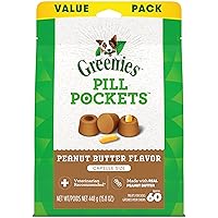 Greenies Pill Pockets for Dogs Capsule Size Natural Soft Dog Treats with Real Peanut Butter, 15.8 oz. Pack (60 Treats)