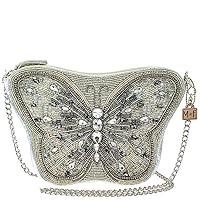Mary Frances Flitter & Gleam Beaded Crossbody Butterfly Handbag, Silver