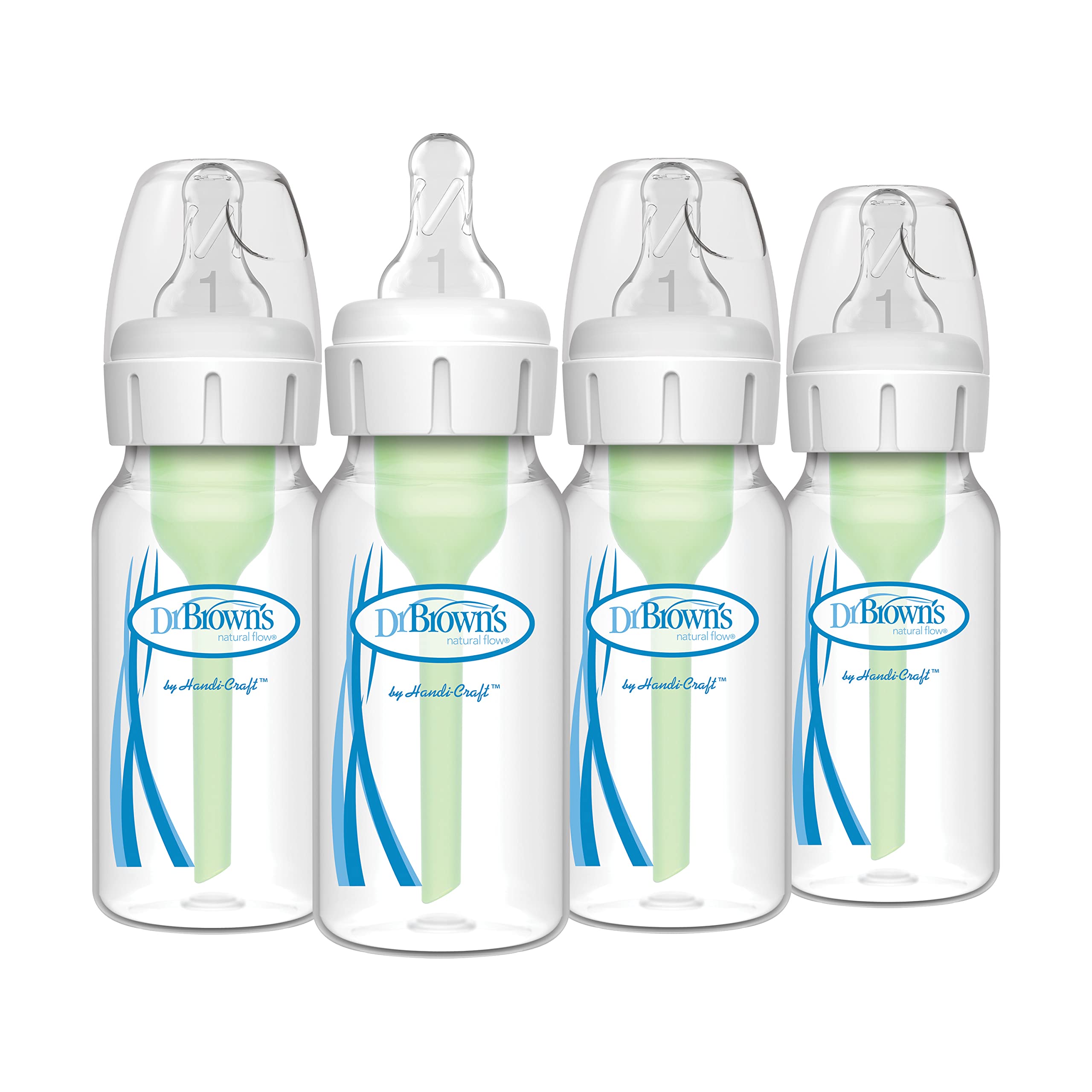 Dr. Brown’s Natural Flow® Anti-Colic Options+™ Narrow Baby Bottles 4 oz/120 mL, with Level 1 Slow Flow Nipple, 4 Count (Pack of 1), 0m+