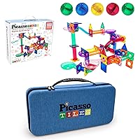 PicassoTiles 100PC Marble Run Race Track + Carry Case Bundle: STEAM Educational Playset for Kids Includes Travel Storage Organizer - Fun Learning Construction Toy, Creative Design, Sensory Development
