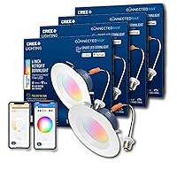 Connected Max Smart Led 6 Inch Downlight Tunable White + Color Changing, 2.4 Ghz, Compatible With Alexa And Google Home No Hub Required Bluetooth + Wifi 6 Pk Wifi Smart Led Bulb Tunable