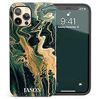 Custom Name Green & Gold Abstract Marble Personalized Phone Case, Designed ‎for iPhone 15 Plus, iPhone 14 Pro Max, iPhone 13 Mini, iPhone 12, 11, X/XS Max, ‎XR, 7/8‎