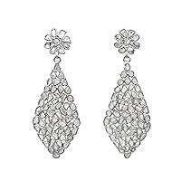 4.00 CTW Natural Diamond Polki Dangles 925 Sterling Silver Platinum Plated Geometric Handmade Slice Diamond Earrings