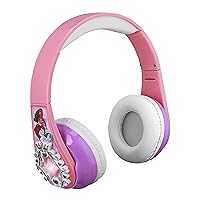 eKids Disney Princess Bluetooth Headphones with EZ Link, Wireless Headphones with Microphone and Aux Cord, Kids Headphones for School, Home, or Travel