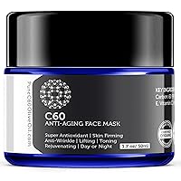 C60 Anti-Aging Face Mask 50ml with Green Tea, Aloe, Ubiquinone (CoQ 10), Vitamin E and Vitamin C for Men & Women Made with Organic Ingredients - From The Leading Global Producer