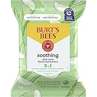 Burt's Bees Soothing Facial Towelettes With Aloe Vera, Pre-Moistened Towelettes for Sensitive Skin Types, 99 Percent Natural Origin Skin Care, 30 ct. Package