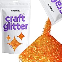 Hemway Craft Glitter - Multi-Size Chunky Fine Glitter Mix for Arts Crafts Tumbler Resin Painting Decorations Epoxy, Cosmetics for Nail Body Festival Art - Fluorescent Orange - 100g / 3.5oz