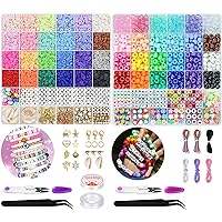 Gionlion Bracelet Making kit, 6000 Pcs Clay Beads Plus 24 Colors Pony Beads Friendship Bracelet Kit, Preppy Clay Beads Pony Beads Letter Beads & Charms for Jewelry Making, DIY Crafts Gifts for Girls