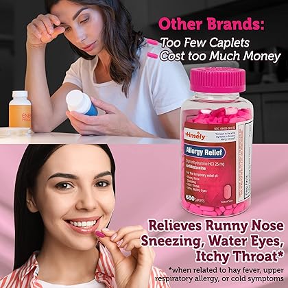 Timely Allergy Relief Diphenhydramine HCl 25 mg - 650 Caplets - Compared to Benadryl Allergy Ultratab - Antihistamine - Allergy Medication - Runny Nose Relief for Adults - Watery Eyes Treatment
