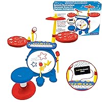 LEXIBOOK K610 Electronic Set for Children, Musical Toy Game, Realistic Drum Sound, 8-Keys Keyboard, MP3 Plug, seat Included, Blue/red