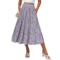 Zeagoo Women's Midi Skirts Elastic High Waist Skirt Polka Dot Casual Pleated Skirt with Pockets