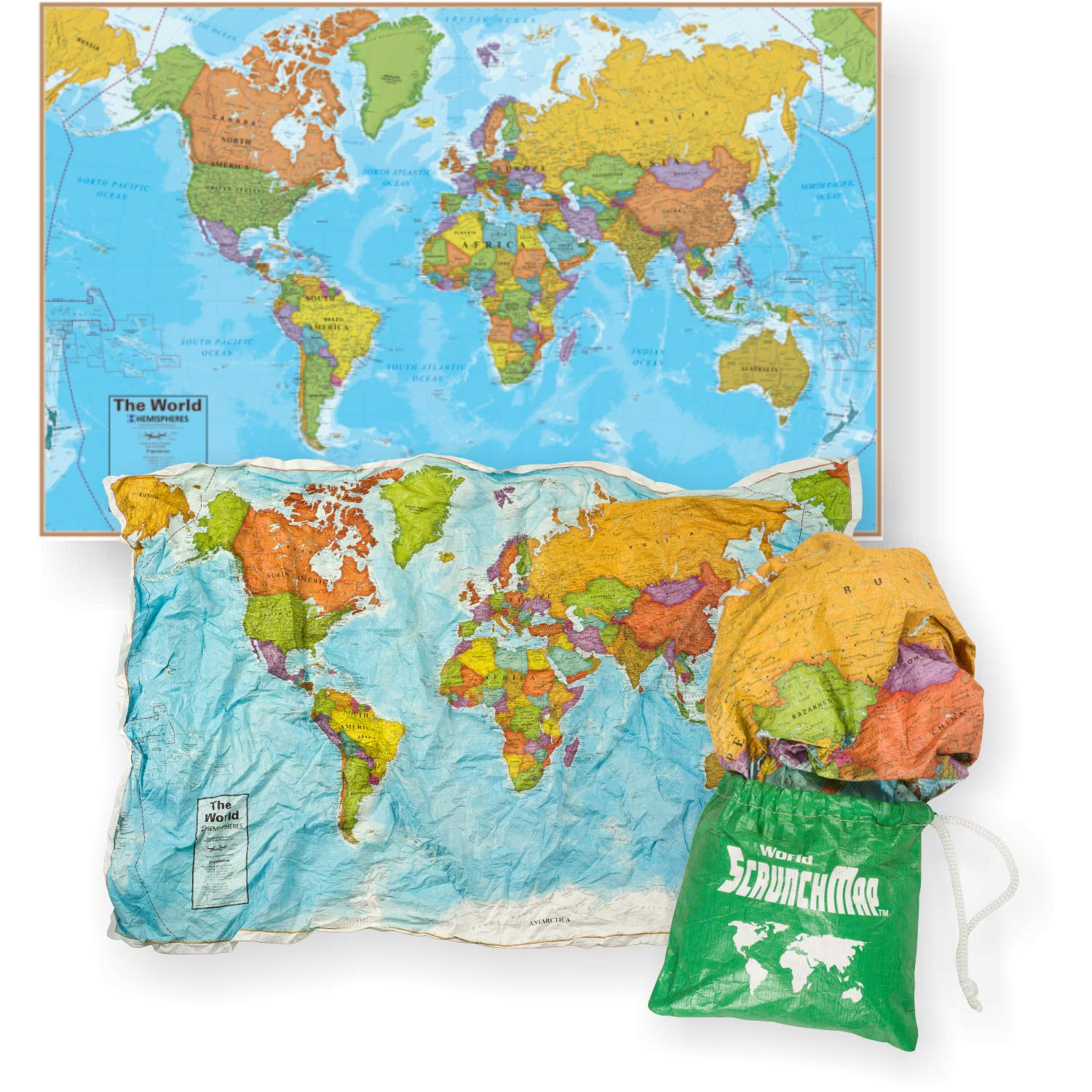 Waypoint Geographic World ScrunchMap - Up-to-Date & Easy to Store Scrunch Design with Storage Bag (24
