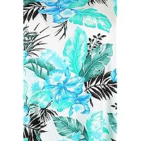 Oops Outlet Women's Printed Scoop Neck Ruched Sleeveless Flared Swing Dress Top S/M (US 4/6) Green Leaf Blue Hibiscus