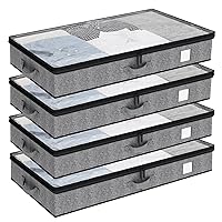 4 Pack Underbed Storage Containers, Below 4.5 Inches Low Profile Under Bed Organizer Clothes Storage Bins with Sturdy Sidewalls and Bottom