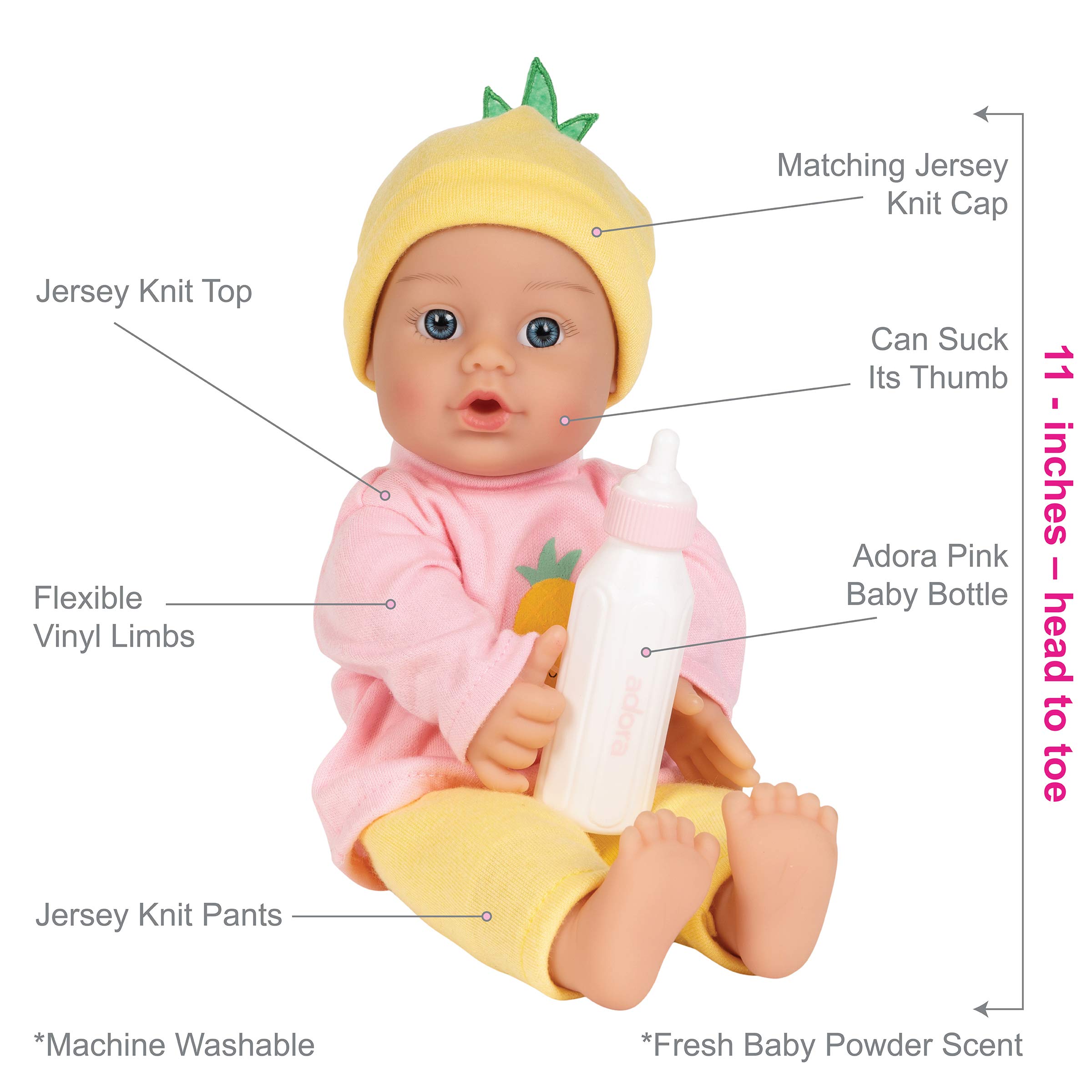 Adora Soft Baby Doll Girl, 11 inch Sweet Baby Pineapple, Machine Washable (Amazon Exclusive) 1+