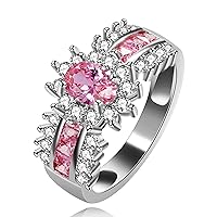 Uloveido Women's Platinum Plated Oval Cut AAA CZ Half Eternity Ring Promise Engagement Band Fashion Wedding Jewelry J558
