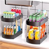 Under The Sink Organizer, SKYSEN Kitchen Cabinet Organizer, Bathroom Under Sink Organizers And Storage, 2 Pack - Strengthened Structure - Large Capacity - Stainless Steel Support (Uso-2)