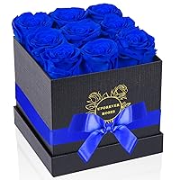 9-Piece Preserved Roses in a Box Valentines Day Gifts for Her Mothers Day Roses, Flowers for Delivery Prime, 100% Real Roses That Lasts for Years, Birthday (Royal Blue)