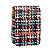 Plaid Pattern Lipstick Case with Mirror for Purse Portable Mini Makeup Bag Travel Cosmetic Pouch Leather Lipstick Case Holder fits 3 Lipstick Lip Gloss