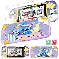for Nintendo Switch Lite 2019 Case for Girls Boys Kids PC Cute Kawai Cartoon Character Design Cool Fun Slim Protective Cases Hard Shell Cover with Screen Protector Glass for Switch Lite,Hat Stitc