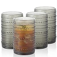 4pcs Gray 15.2oz Hobnail Glass Cups - Elegant & Textured Drinking Glasses for Beer, Cocktail, Soda, Juice - Sophisticated Monochrome Collection, Ideal for Home Bar
