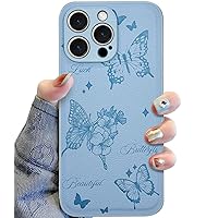 for iPhone 15 Pro Max Leather Case Butterfly Design, [Ultra Slim & Thin] [Camera Full Protection] Hard Low-Key Luxury Cover for Women and Girls for 15 promax Cases, Blue