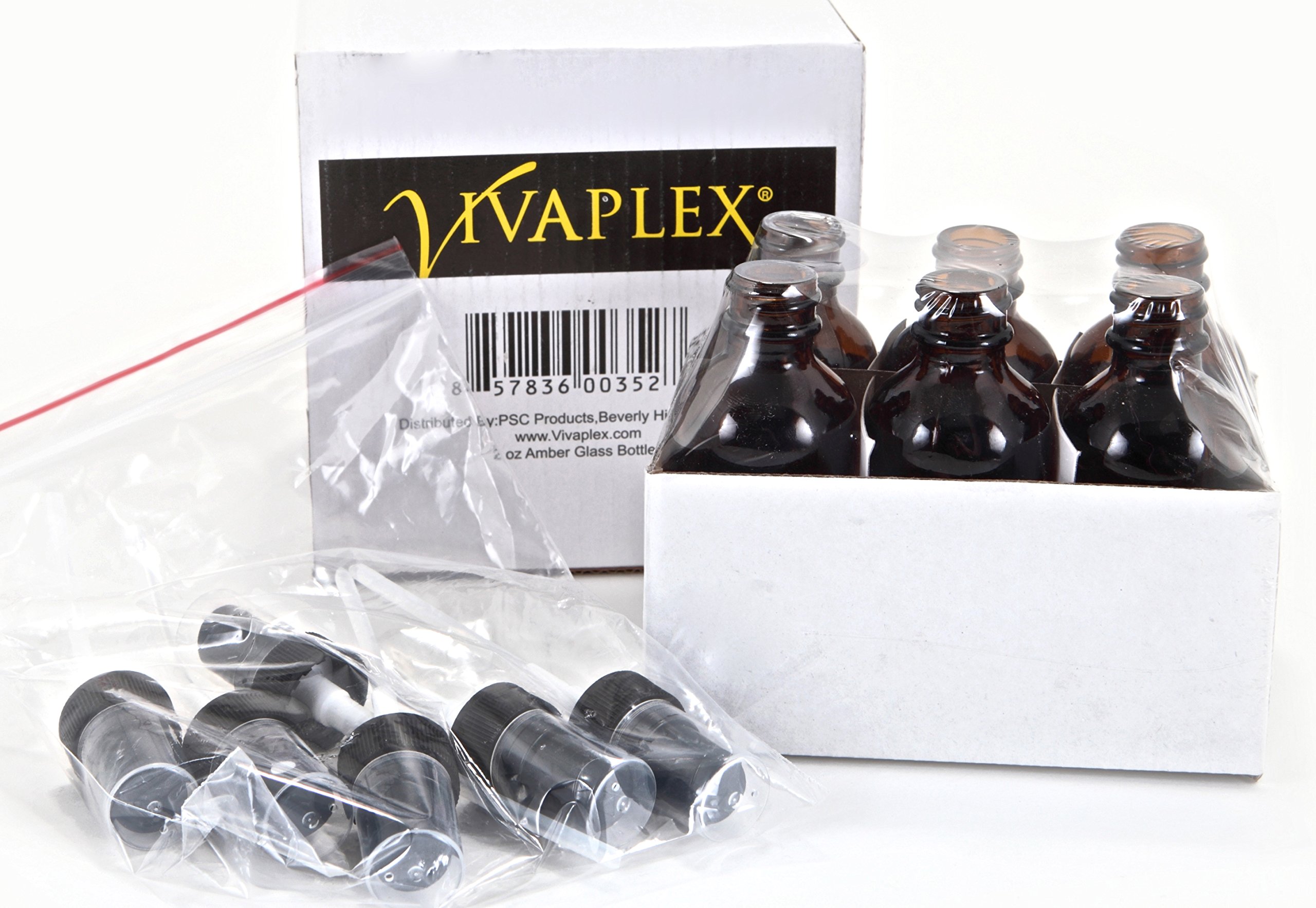 Vivaplex, 6, Amber, 2 oz Glass Bottles, with Black Fine Mist Sprayers