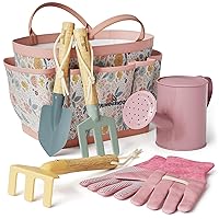 Gardening Set, Tool Kit, for Kids, STEM, Includes Tote Bag, Spade, Watering Can, Rake, Fork, Trowel and Gloves (Floral)