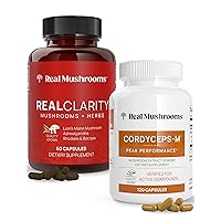 RealClarity (60ct) and Cordyceps (120ct) Capsules Bundle - Mushroom Supplement for Mental Clarity, Focus, Energy & Vitality - Vegan, Non-GMO, Verified Levels of Beta-Glucans
