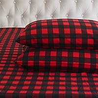 Elegant Comfort Ultra Soft 4-Piece 100% Turkish Cotton Flannel Sheet Set - Buffalo Check Plaid Flannel Sheets, Warm and Cozy Anti-Pill Premium Quality, Deep Pocket Fitted Sheet- King, Burgundy