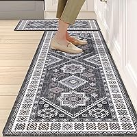 HEBE Anti Fatigue Kitchen Mat Set of 2 Non Slip Kitchen Rugs and Mats Cushioned Kitchen Mats for Floor Waterproof Distressed Boho Kitchen Rug Carpet Runner for Sink Laundry Office