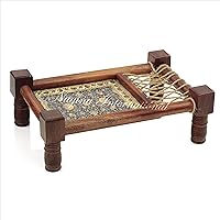 Traditional Decorative Asian Cot Tray for Snacks & Drinks | North Indian Decorative Wooden Coat Decor Accent (Floral Black)