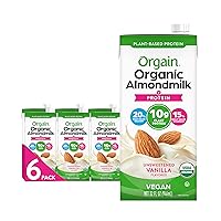 Orgain Organic Vegan Protein Almond Milk, Unsweetened Vanilla - 10g Plant Based Protein, With Vitamin D & Calcium, Gluten Free, Dairy Free, Lactose Free, Soy Free, No Sugar Added, 32 Fl Oz (Pack of 6)