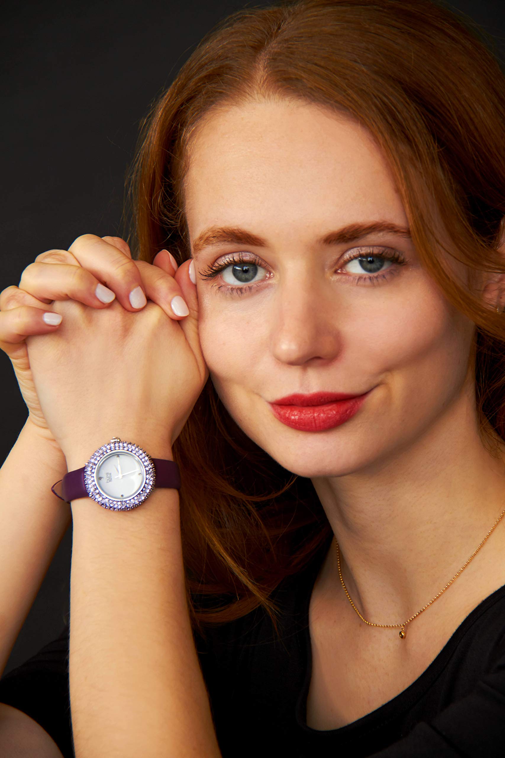 Burgi Swarovski Colored Crystal Watch - A Genuine Diamond Marker on a Slim Leather Strap Elegant Women's Wristwatch - Mothers Day Gift - BUR227