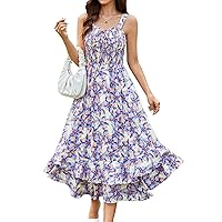 GRACE KARIN Women's 2024 Summer Floral Boho Dress Square Neck Strapped Swing A Line Beach Long Maxi Dress