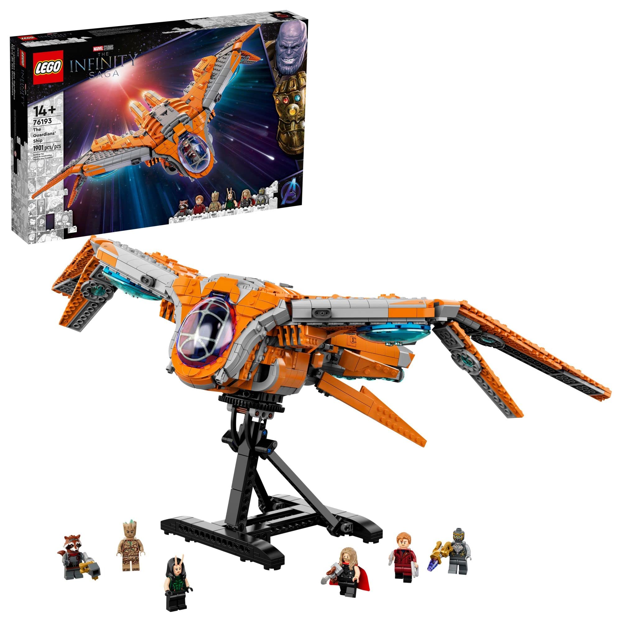 LEGO Marvel The Guardians' Ship 76193 Building Toy - Large Avengers Spaceship Model with Thor & Star-Lord Minifigures, Superhero Movie Inspired Set, Gift for Boys, Girls, Kids, and Teenagers