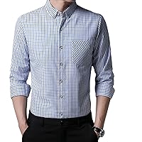 Men's Plaid Thin Non-Ironing Shirt Long Sleeve Button Down Shirts PinPlaid Shirts Check Slim Fit Dress Shirt