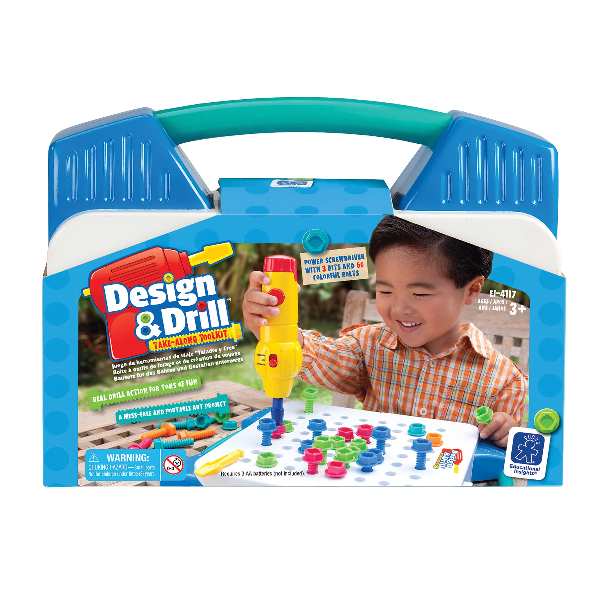 Educational Insights Design & Drill Take-Along Toolkit, 66 Piece Set with Drill Toy, Kids Drill Sets, STEM Toy, for Boys & Girls, Ages 3+